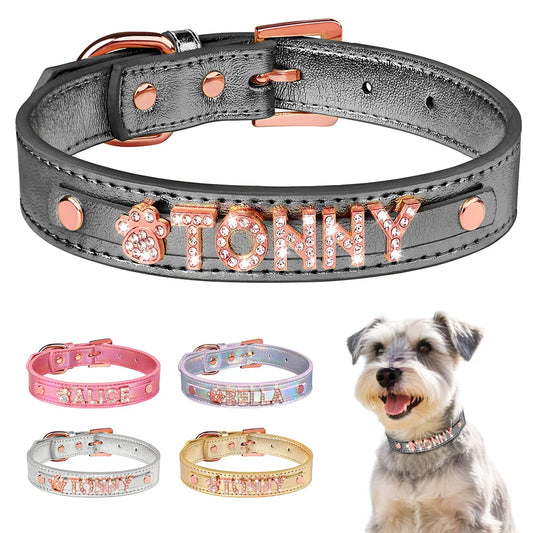 Personalized Dog Collar DIY Puppy Cat Name Collars Pet Necklace With Bling Letters Charms Free Custom For Small Medium Dogs Pug
