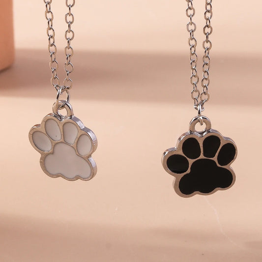 Cute Enamel Dog Cat Paw Necklaces Couple Matching Footprint Pendant Necklace Chain Women Girls Birthday Jewelry Gifts